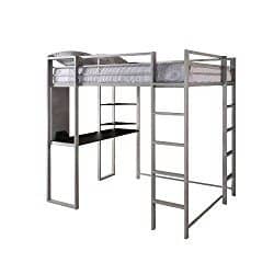 DHP Abode Full-Size Loft Bed Metal Frame with Desk and Ladder Silver