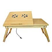 Deluxe Comfort Bamboo Laptop Desk with Internal Cooling Fan - 100% Bamboo - Multi-Functional Laptop & Reading Bamboo Stand - Foldable & Poratble Desk - Laptop Desk Tan