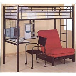 Coaster Fine Furniture 2209 Metal Bunk Bed with Futon/Desk/Chair and CD Rack Black Finish