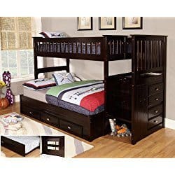 Discovery World Furniture Twin over Full Staircase Bunk Bed with 3 Drawer Storage Espresso