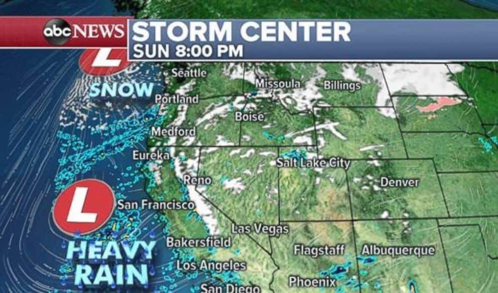 PHOTO: Heavy rain will move into Southern California to begin the week.